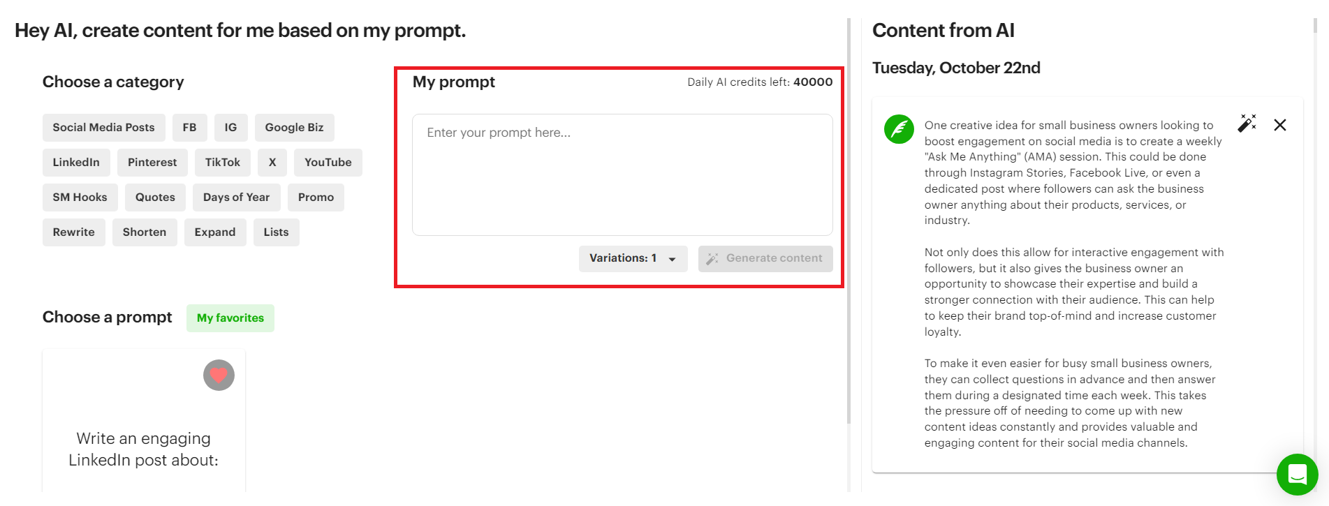 Post Planner’s AI tool